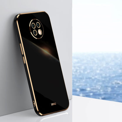 Black TPU phone case with gold electroplated straight-edge border and camera cutout