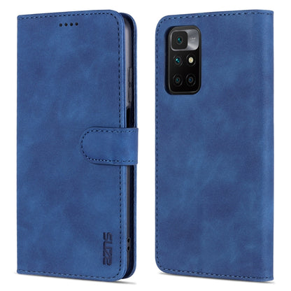 Blue horizontal flip leather phone case with card slot and holder for Redmi 10