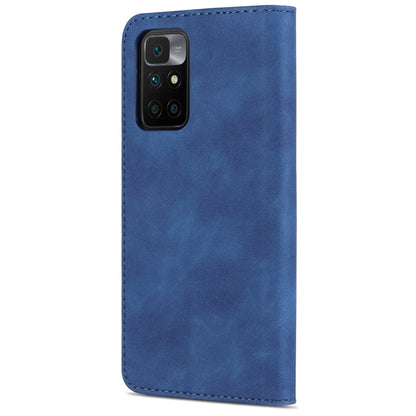 Blue horizontal flip leather phone case with camera cutout for Redmi 10