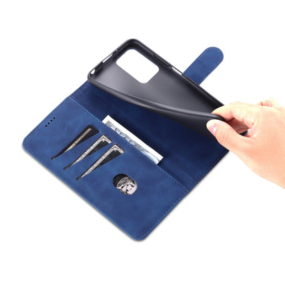 Blue horizontal flip leather wallet case with card slots and strap for Redmi 10
