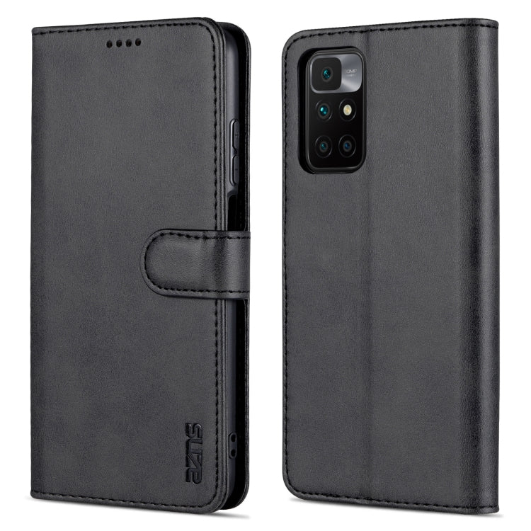 Black horizontal flip leather phone case with card slot and holder for Redmi 10