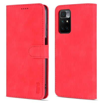 Red horizontal flip leather phone case with card slot and holder for Redmi 10