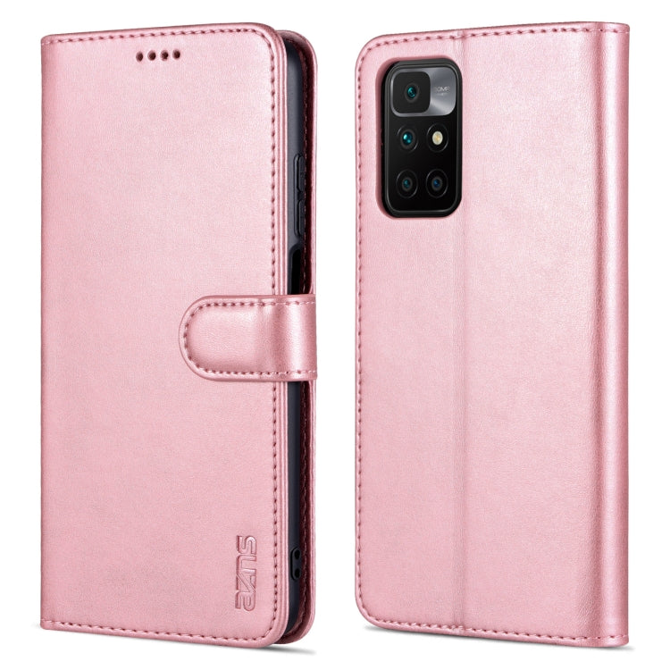 Rose gold horizontal flip leather phone case with card slot and holder for Redmi 10