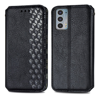 Black PU leather flip wallet case with cube-texture pattern