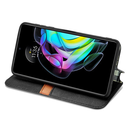 Black PU leather flip phone case with kickstand for landscape viewing