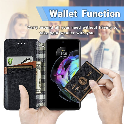 Black PU leather flip wallet case with card slots and magnetic closure