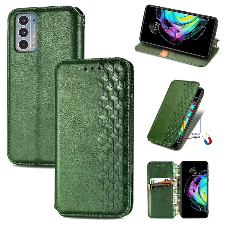 Green magnetic flip PU leather phone case with holder and card slots, with textured grid pattern