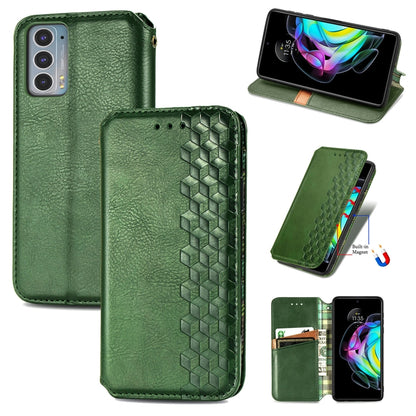 Green magnetic flip PU leather phone case with holder and card slots, with textured grid pattern