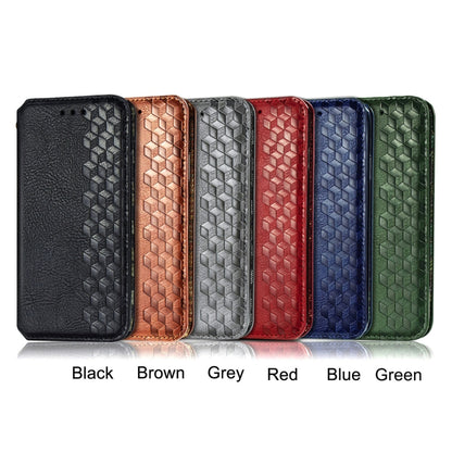 Magnetic flip PU leather phone case color options: black, brown, grey, red, blue, green