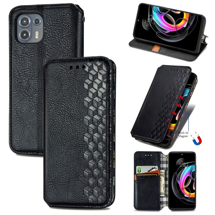 Black magnetic flip PU leather phone case with holder and card slots, textured grid pattern