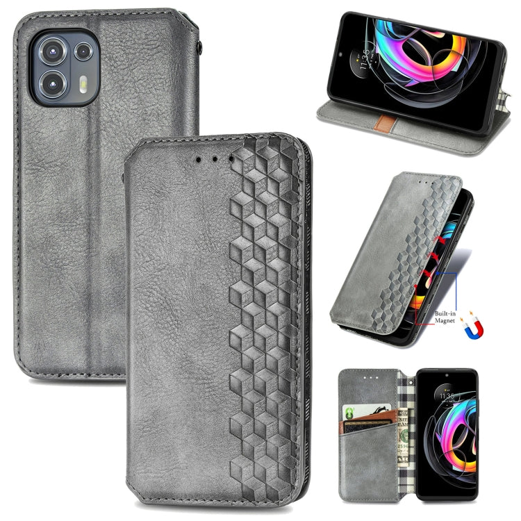 Grey magnetic flip PU leather phone case with holder and card slots, textured grid pattern