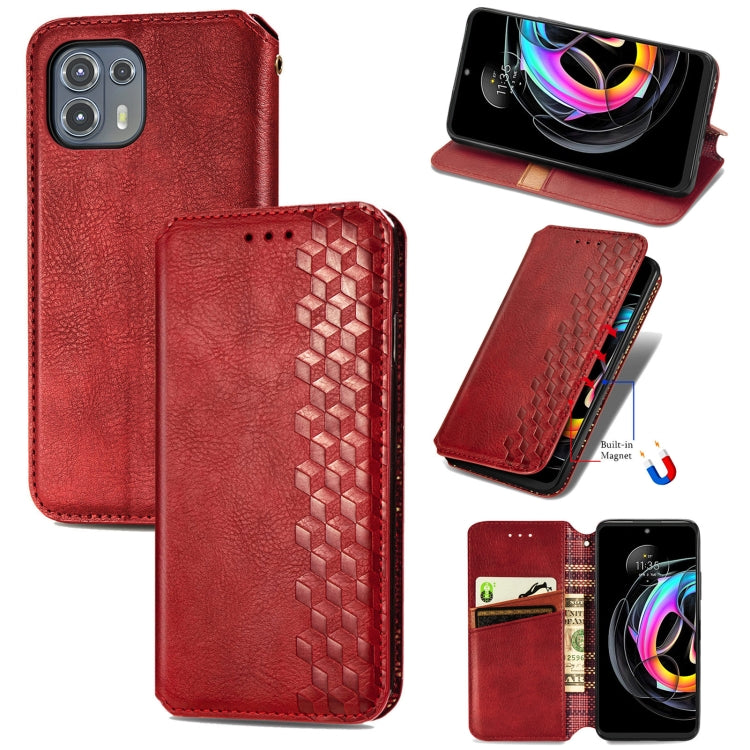 Red magnetic flip PU leather phone case with holder and card slots, textured grid pattern