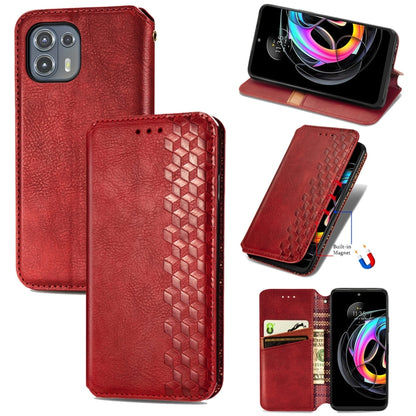 Red magnetic flip PU leather phone case with holder and card slots, textured grid pattern