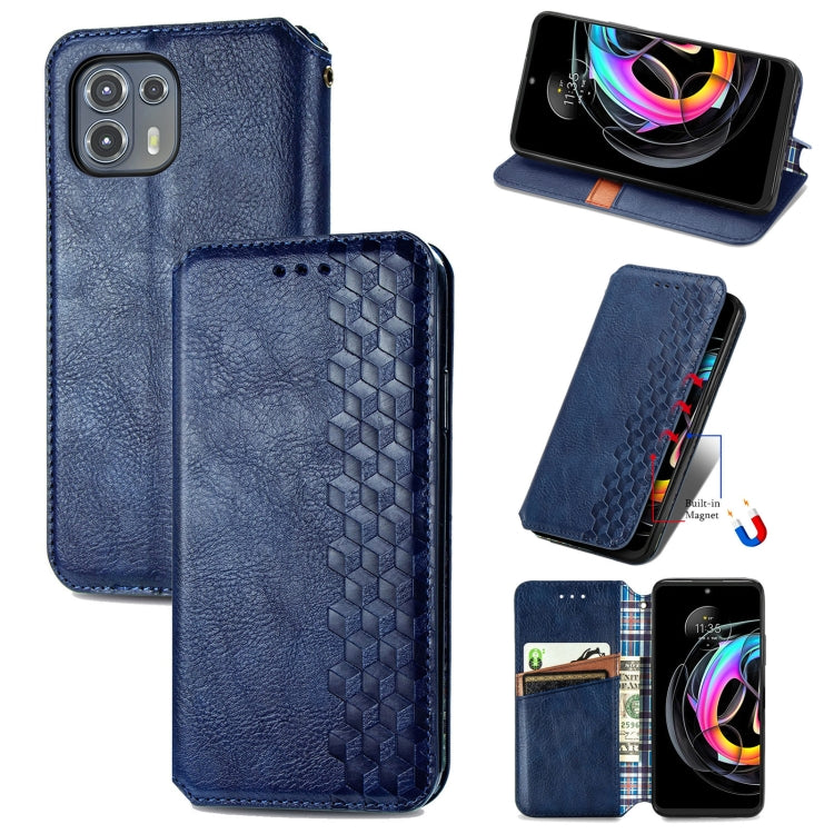 Blue magnetic flip PU leather phone case with holder and card slots, textured grid pattern