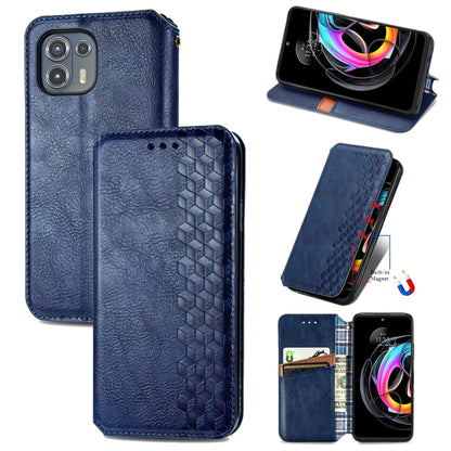 Blue magnetic flip PU leather phone case with holder and card slots, textured grid pattern