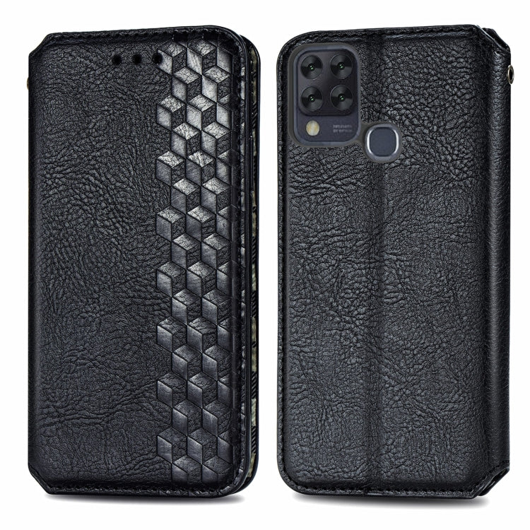 Black PU leather phone wallet case, textured finish and honeycomb pattern, flip cover