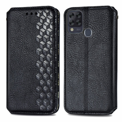 Black PU leather phone wallet case, textured finish and honeycomb pattern, flip cover
