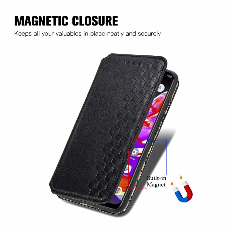 Black PU leather phone wallet case with built-in magnet, flip cover and card slots