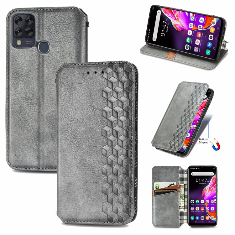 Grey PU leather phone wallet case with card slots and magnetic flip cover