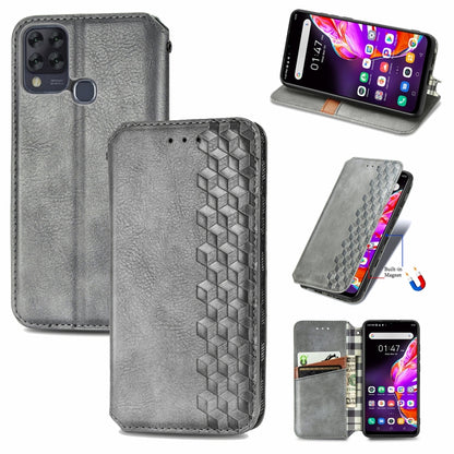 Grey PU leather phone wallet case with card slots and magnetic flip cover