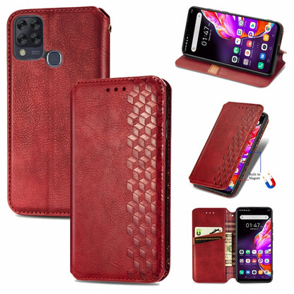 Red PU leather phone wallet case with card slots and magnetic flip cover