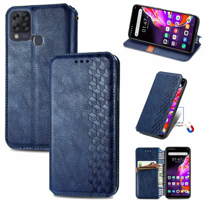 Blue PU leather phone wallet case with card slots and magnetic flip cover