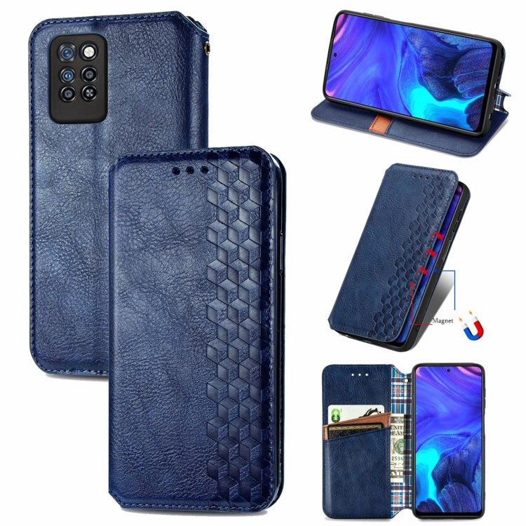 Blue magnetic PU leather wallet case with card slots and cube grid pattern, flip cover