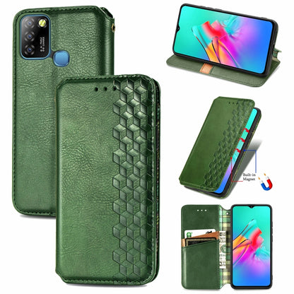 Green magnetic flip PU leather phone case, cubic grid, card slots and stand
