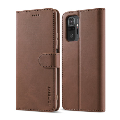 Brown leather flip phone case with horizontal card holder and camera cutout