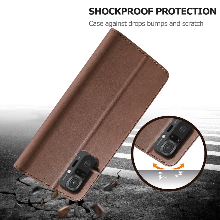 Brown leather flip phone case with reinforced edges for drop and scratch protection