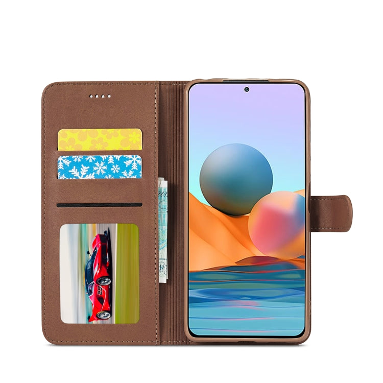Brown leather flip wallet phone case open with card slots and inner pockets