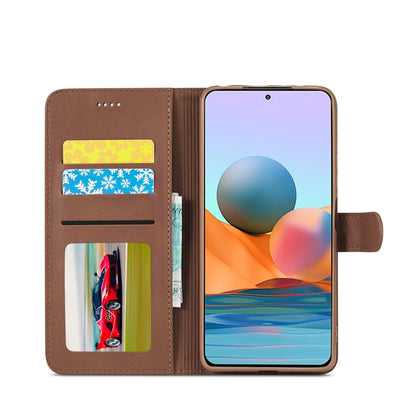 Brown leather flip wallet phone case open with card slots and inner pockets