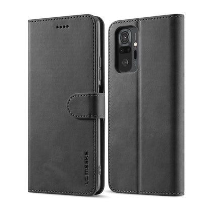 Black leather flip phone case with front card slot and camera cutout