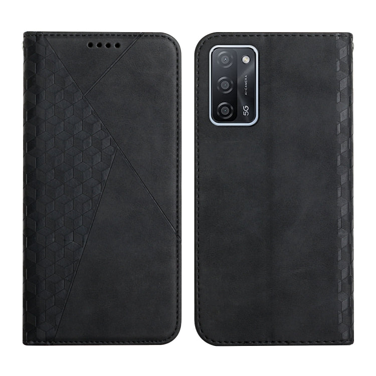 Black diamond-pattern magnetic flip leather phone case with camera cutout