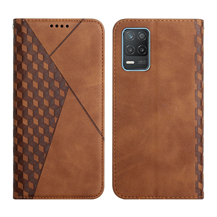 Brown diamond-pattern magnetic flip leather phone case with card slots and camera cutout