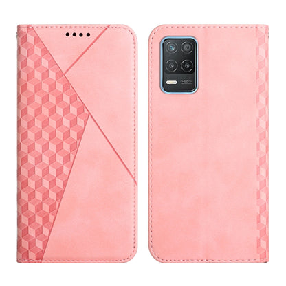 Pink diamond-pattern magnetic flip leather phone case with camera cutout