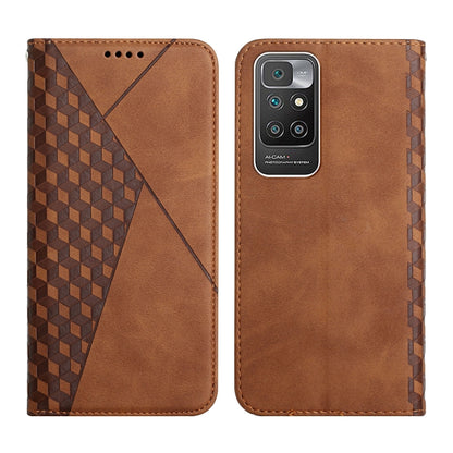 Brown diamond-pattern magnetic flip leather phone case with camera cutout