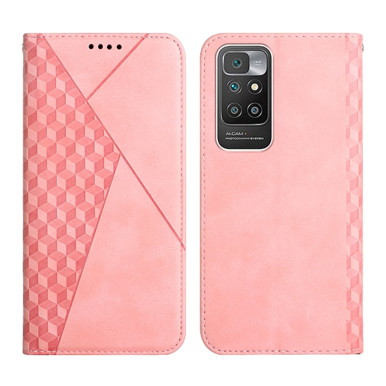Pink diamond-pattern magnetic flip leather phone case with camera cutout