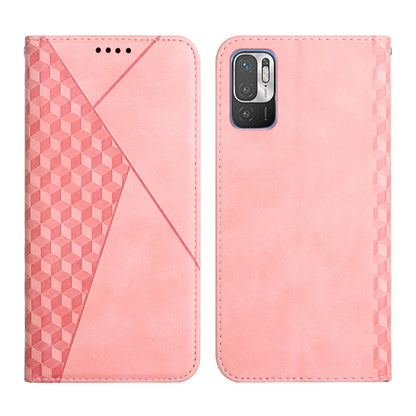 Rose pink leather wallet flip phone case with diamond pattern panel and multi-camera cutout