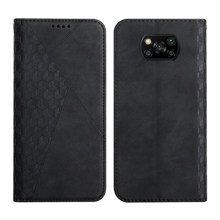 Black diamond-texture flip leather phone case with camera cutout and front panel