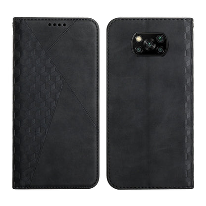 Black diamond-texture flip leather phone case with camera cutout and front panel