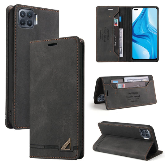 Black flip leather phone wallet case with card slots and stand view