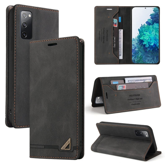 Leather flip wallet phone case with anti-theft holder, card slots, and black stitching