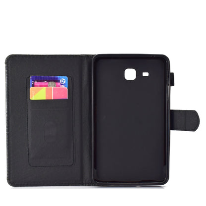 Black interior tablet flip case with card pocket, opening for camera area