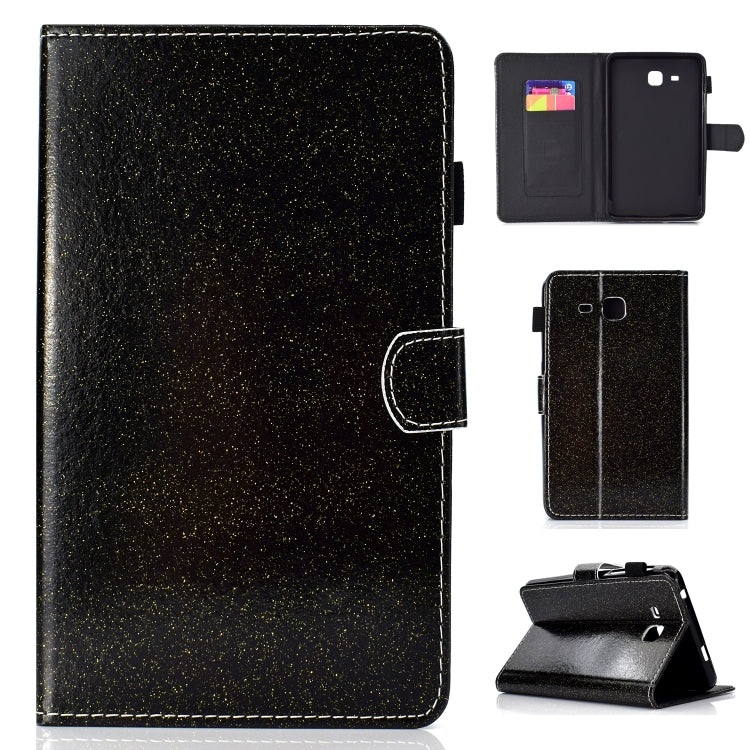 Black glitter horizontal flip leather tablet case with stand and card slot, front and back