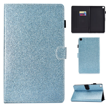 Light blue glitter folio case with flip cover; shown with separate back and stand