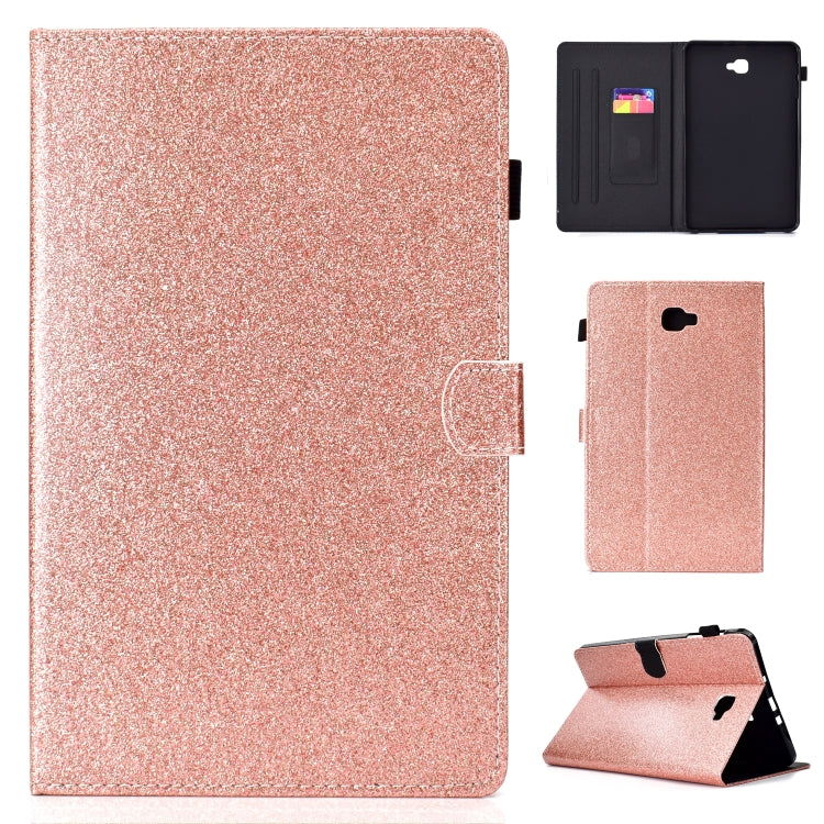 Rose gold glitter flip leather tablet case with card slot, closed front and open back