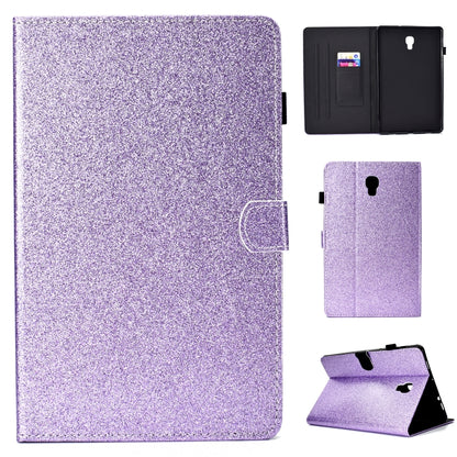 Purple glitter flip tablet case with card slot and stand, shown open with inner slots.