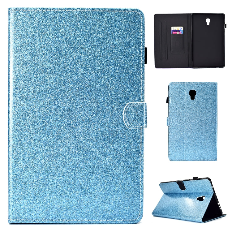 Light blue glitter tablet case with flip cover; includes separate back and stand views