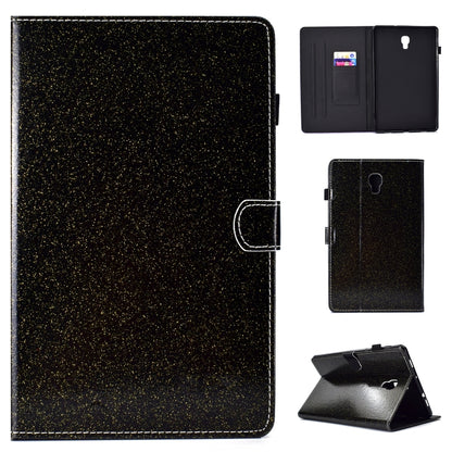 Glitter flip leather tablet case with card slot, black exterior, front cover closed